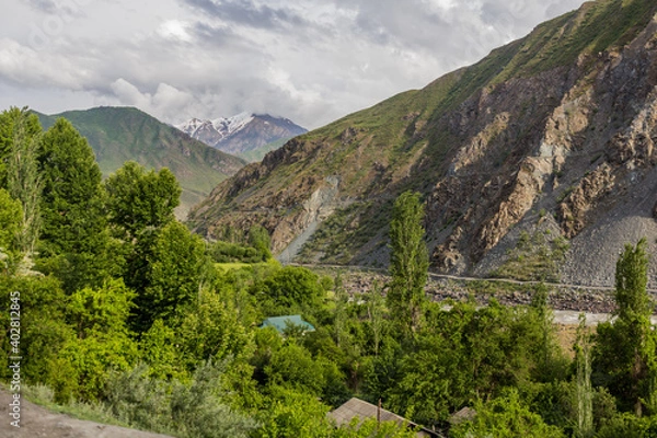 Obraz River Panj (Pyandzh) valley between Tajikistan and Afghanistan
