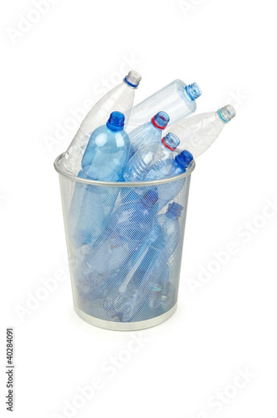 Fototapeta Empty plastic water bottles on white