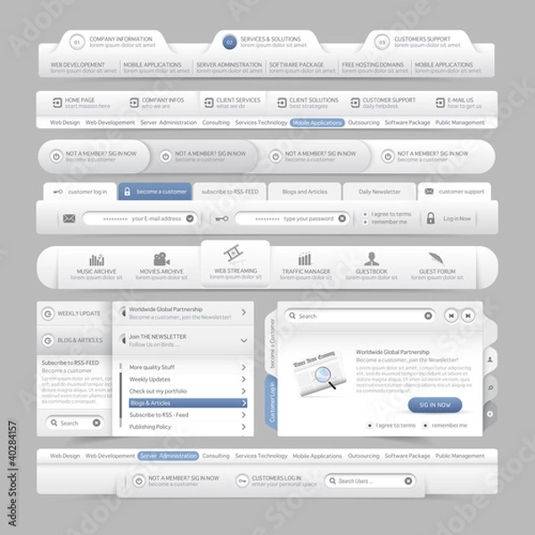 Fototapeta Web site design  elements with icons set: Navigation menu bars