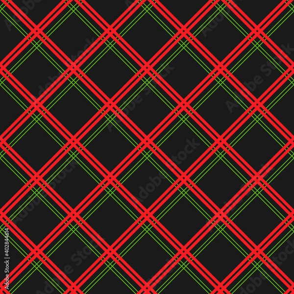Fototapeta Seamless pattern diagonal lines on black background, bright colors, Christmas paper, fabric