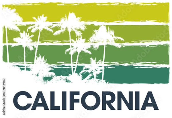 Obraz Color summer sky tropical background with exotic palm leaves and plants california banner. Art heaven floral california background