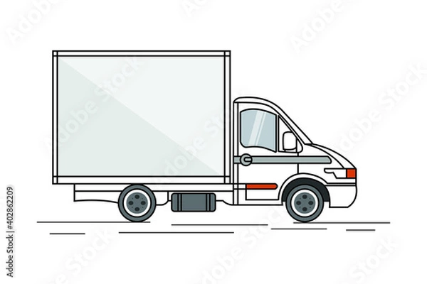 Fototapeta Vector small truck front view back view and side view. Cargo delivery. Solid and Flat color design. Truck car for transportation. Corporate identity.  Vector illustration