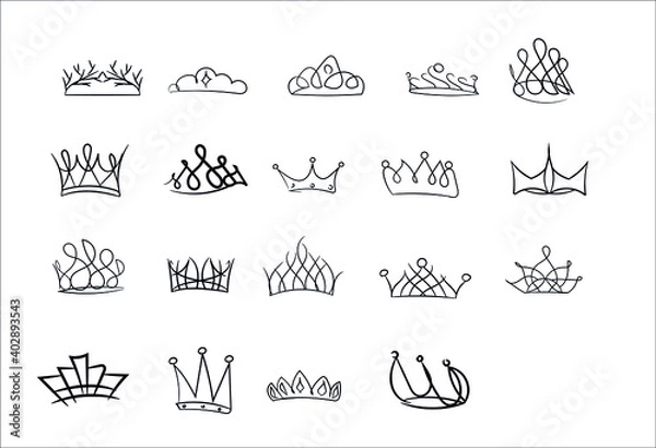 Fototapeta Doodle crowns. Simple illustration on white background. 