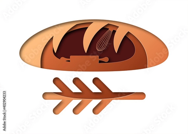 Fototapeta Vector bread in paper art style