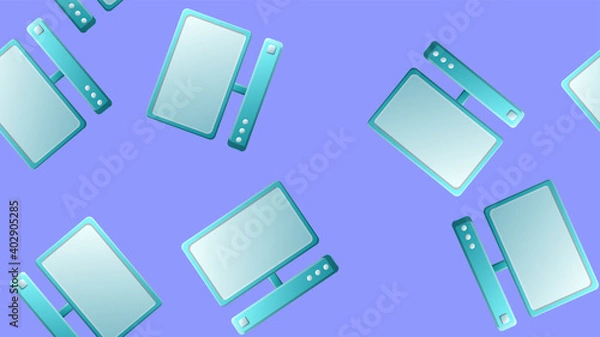 Fototapeta Endless seamless pattern of beautiful digital virtual virtual modern new IT computers with monitors on a blue background. illustration