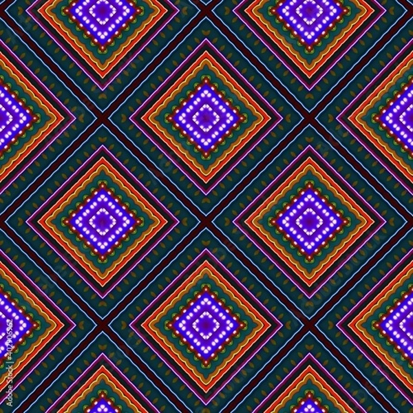 Fototapeta  Seamless pattern with symmetric geometric ornament. 