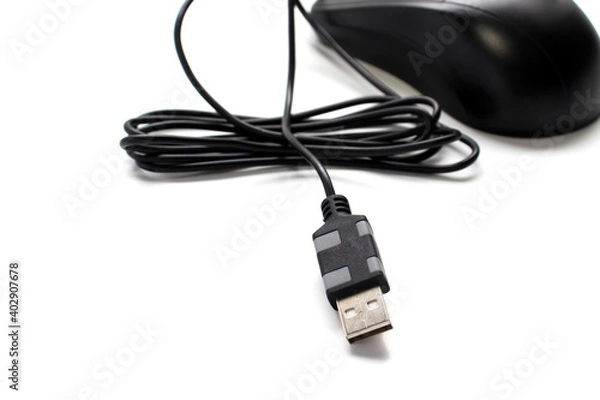 Obraz a close-up usb cable for a computer mouse.