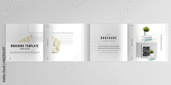 Fototapeta 3d realistic vector layout of cover mockup design templates for bifold square brochure, cover design, book design, magazine, brochure cover. Home office concept, study or freelance, working from home.
