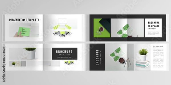 Fototapeta Vector layouts of horizontal presentation design templates for landscape design brochure, cover design, flyer, book design, magazine. Home office concept, study or freelance, working from home.