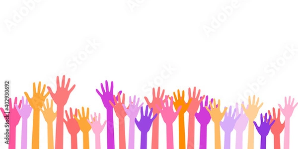 Obraz Colorful raised hands group art therapy vector illustration.