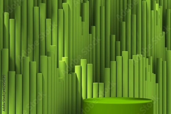 Fototapeta Abstract green geometric backdrop, mockup for podium display or show the product. 3d rendering