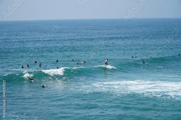 Fototapeta 青い海とサーファーたち