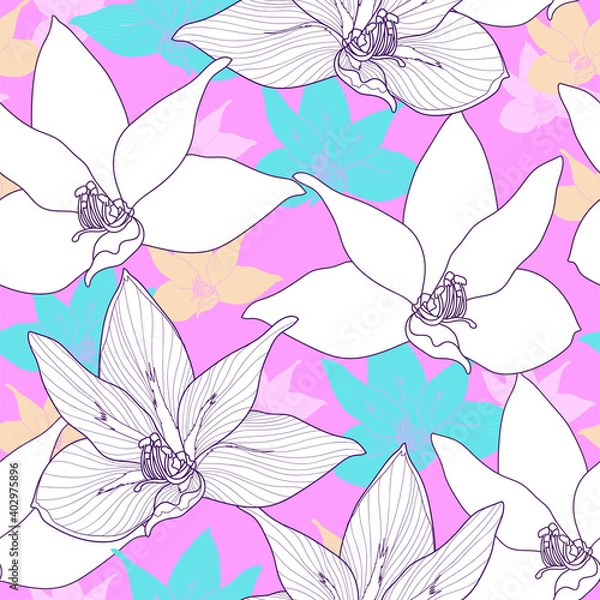 Fototapeta Floral seamless pattern. Vector background with flowers. Hand drawn artwork for textiles, fabrics, souvenirs, packaging and greeting cards.