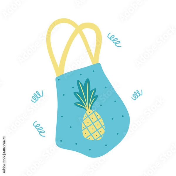 Fototapeta Hand drawn eco bag for products isolated on a white background. Illustration in a simple flat style. It can be used for decoration of textile, paper and other surfaces.