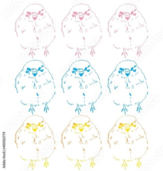 Obraz Sparrows colored pink, blue, orange from sketch