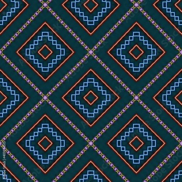 Fototapeta  Seamless pattern with symmetric geometric ornament. 