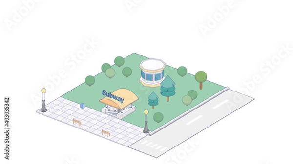 Fototapeta Vector Isometric infographic element or icon representing subway entrance. Subway entrance