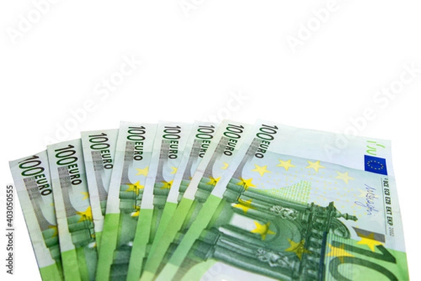 Fototapeta Eight hundred euro bills arranged in a fan from a low angle view