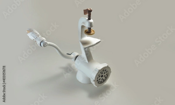 Obraz Retro meat grinder on white background