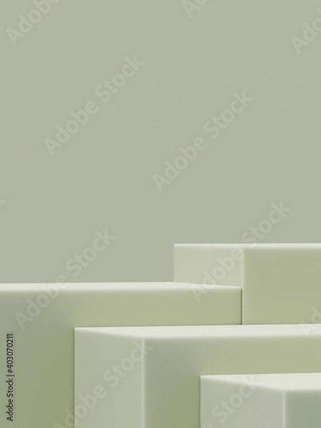 Fototapeta Minimal abstract mockup background for product presentation. Green step podium on green background. 3d rendering illustration. Clipping path of each element included.
