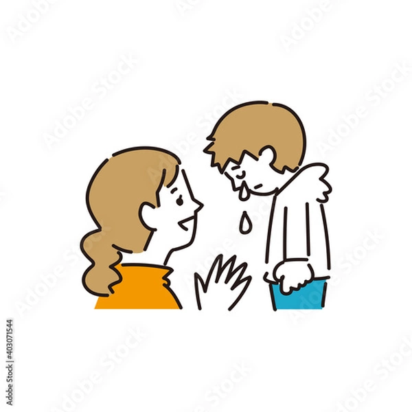 Fototapeta 泣いている子どもとそれを励ますお母さん