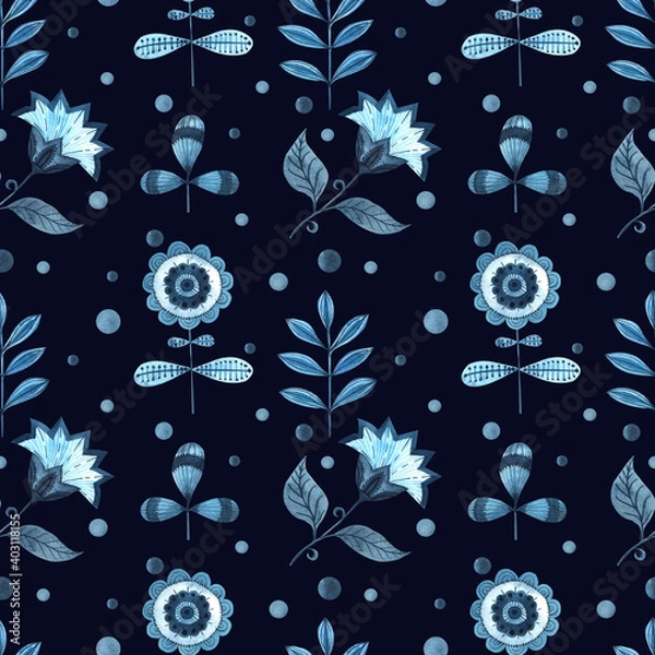 Obraz seamless pattern with flowers on dark background