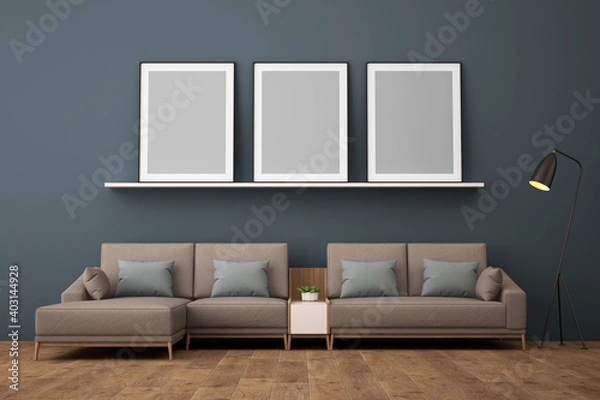 Fototapeta 3d rendering of Interior design for living room with picture frame on wall