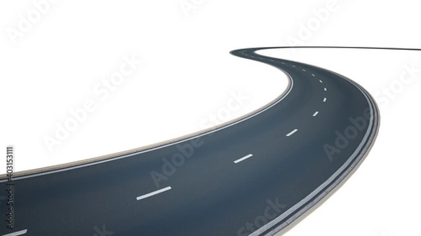 Fototapeta Winding Road on a White Isolated Background 3d render