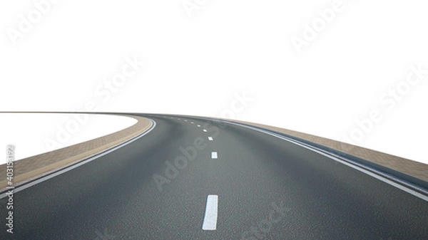 Fototapeta asphalt road going to the distance isolated on white background. 3d render