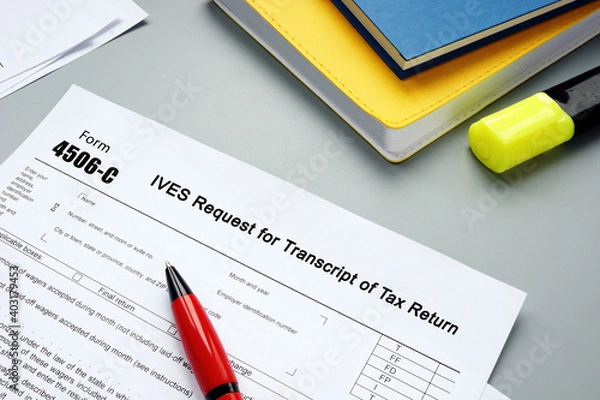 Obraz  Financial concept about Form 4506-C IVES Request for Transcript of Tax Return with phrase on the sheet.