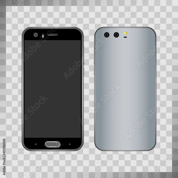 Fototapeta Realistic smartphone mockups. Mobile phone on both sides. Vector image on a transparent background.
