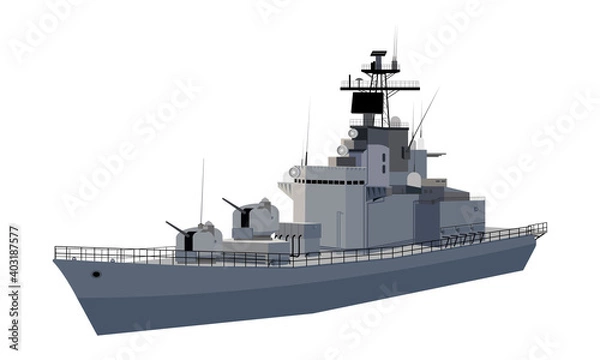 Fototapeta Naval ship, vector image isolated on white background.