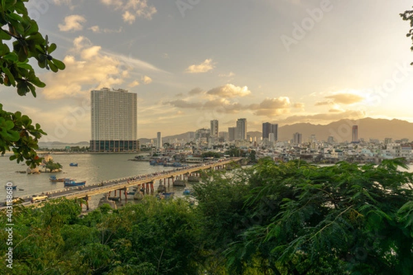 Fototapeta Cityscape view of Nha Trang, a popular coastal city in central Vietnam