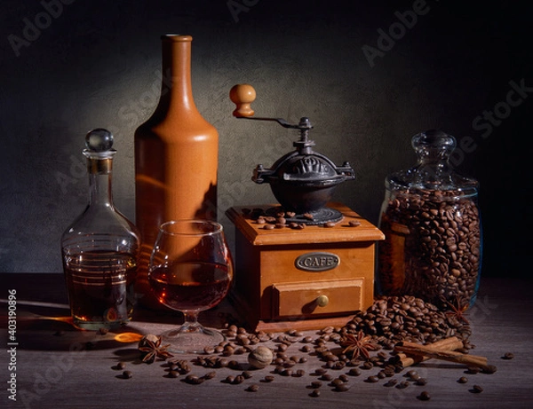 Obraz Coffee still life on a dark background