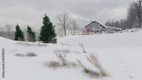 Obraz Log cabin in winter