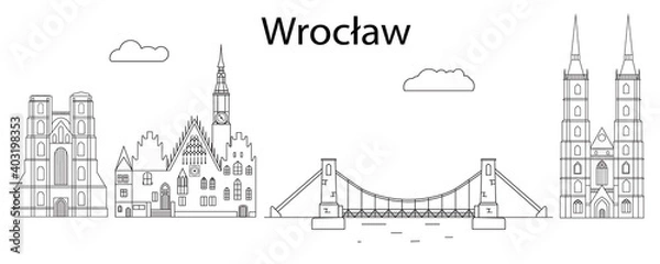 Obraz Wroclaw skyline cityscape - line art vector illustration