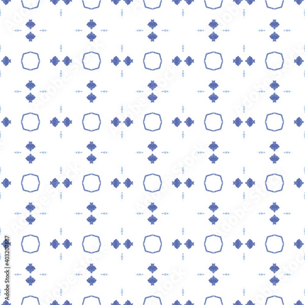 Fototapeta Tie Dye Background. Ethnic Pattern. Bohemian Flowers Borders. Indigo Tonal Design. Creative Background. Blue and white Tie Dye Batik. Watercolor Tile pattern. Bleach Tie Dye.
