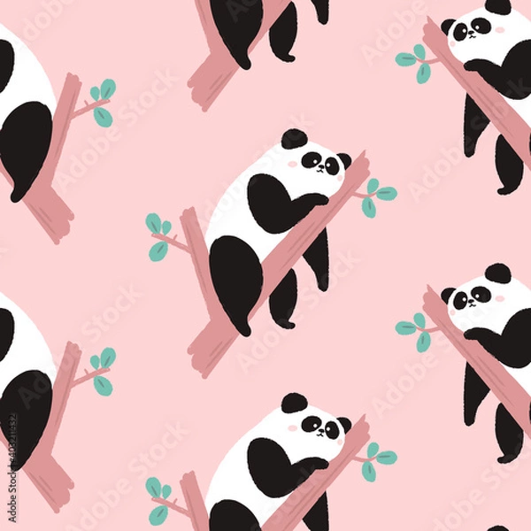 Fototapeta Seamless pattern with cute panda bears