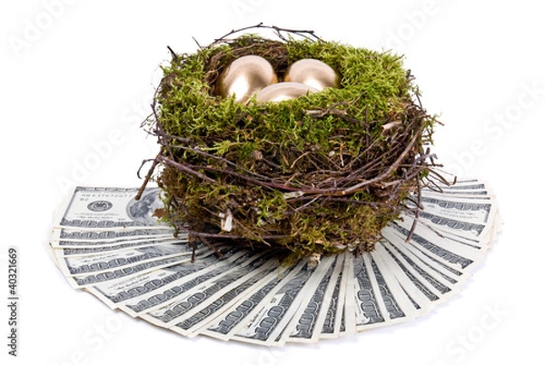 Obraz Three golden eggs in the nest. A symbol of making money and succ