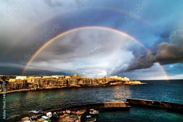 Fototapeta rainbow over the sea, Marsalforn, Gozo