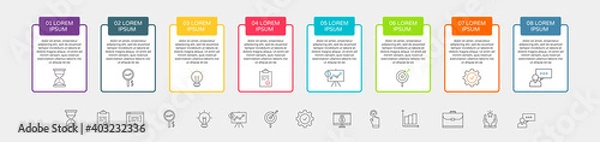 Obraz Vector Infographic rectangles with 8 steps. Square template can be used for diagram, web, banner, workflow layout, flowchart, info graph, timeline, content, chart, processes diagram.