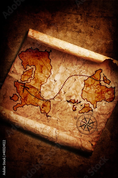 Fototapeta old treasure map on grunge background