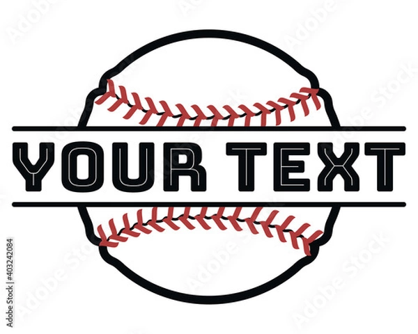 Fototapeta A baseball with your text on it. A baseball split for the team name or any text.  Design for T-shirts, logos, postcards, banners, etc. Illustration isolated on a white background.