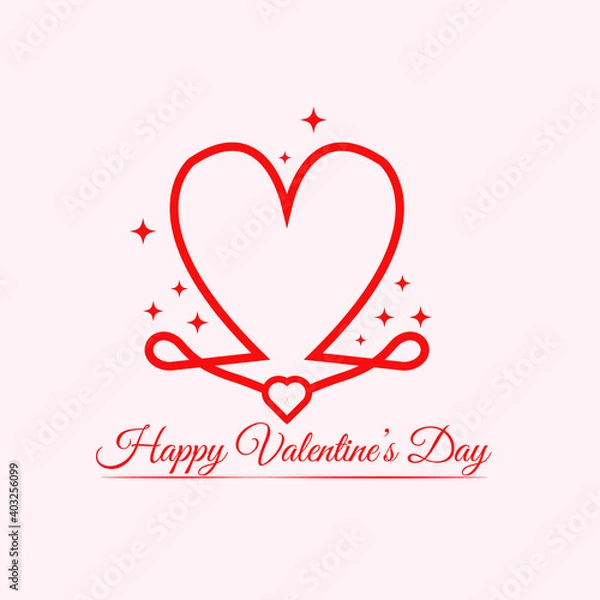 Fototapeta minimal line heart with sparkling shape and text for valentine's day on february