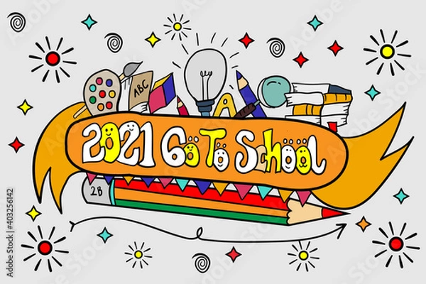 Fototapeta doodle colorful 2021 go to school