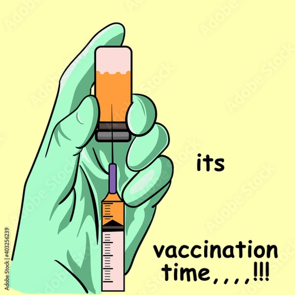Fototapeta hand holding injection and a bottle of vaccine,campaign for vaccinated