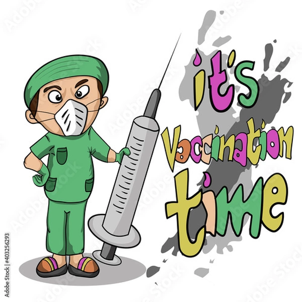 Obraz nurse holding injection campaign to vaccinated vector illustration