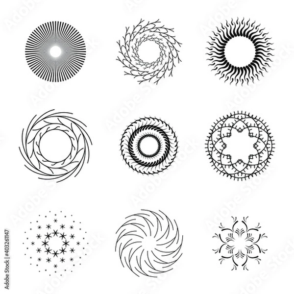 Fototapeta Set Abstract Collection Starburst Black Line Doodle Design Elements Vector