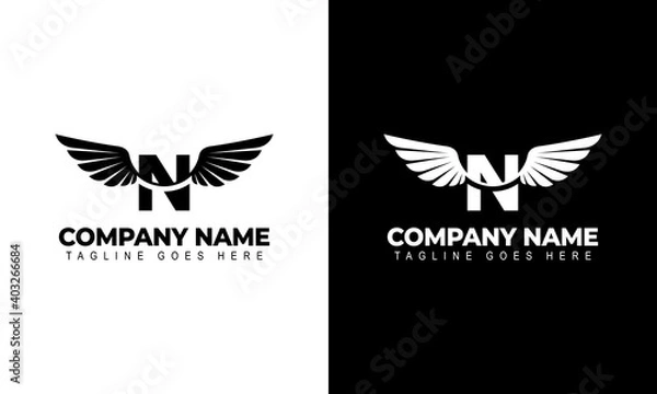Fototapeta Letter N with wings. Template for logo  label  emblem  sign  stamp. Vector illustration.