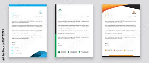 Obraz Business style letterhead template design for project with standard sizes.
